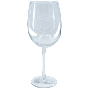 wine glass with etched Pennsylvania State University Seal